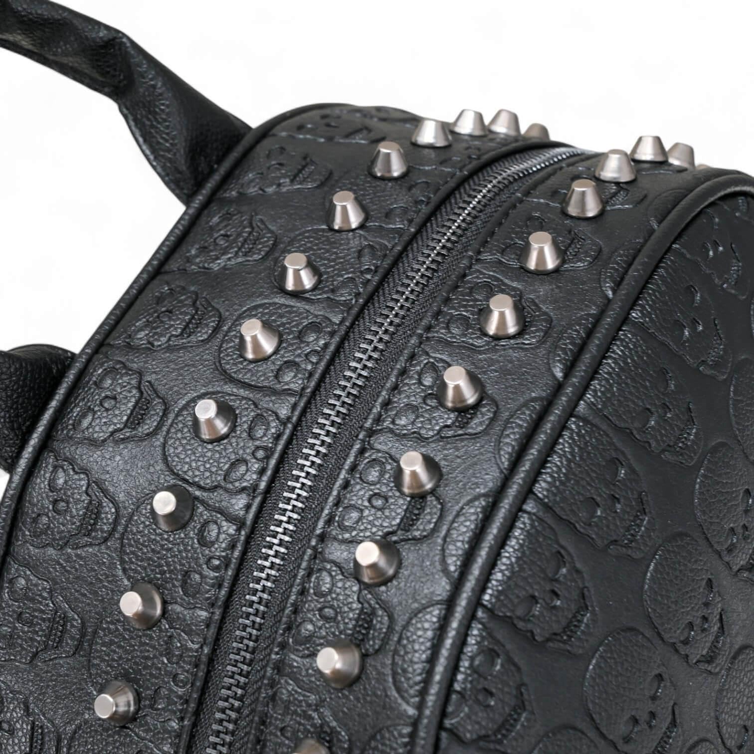 Ro Rox Zaino teschio borchiato - Zaino gotico in similpelle nera, borsa punk