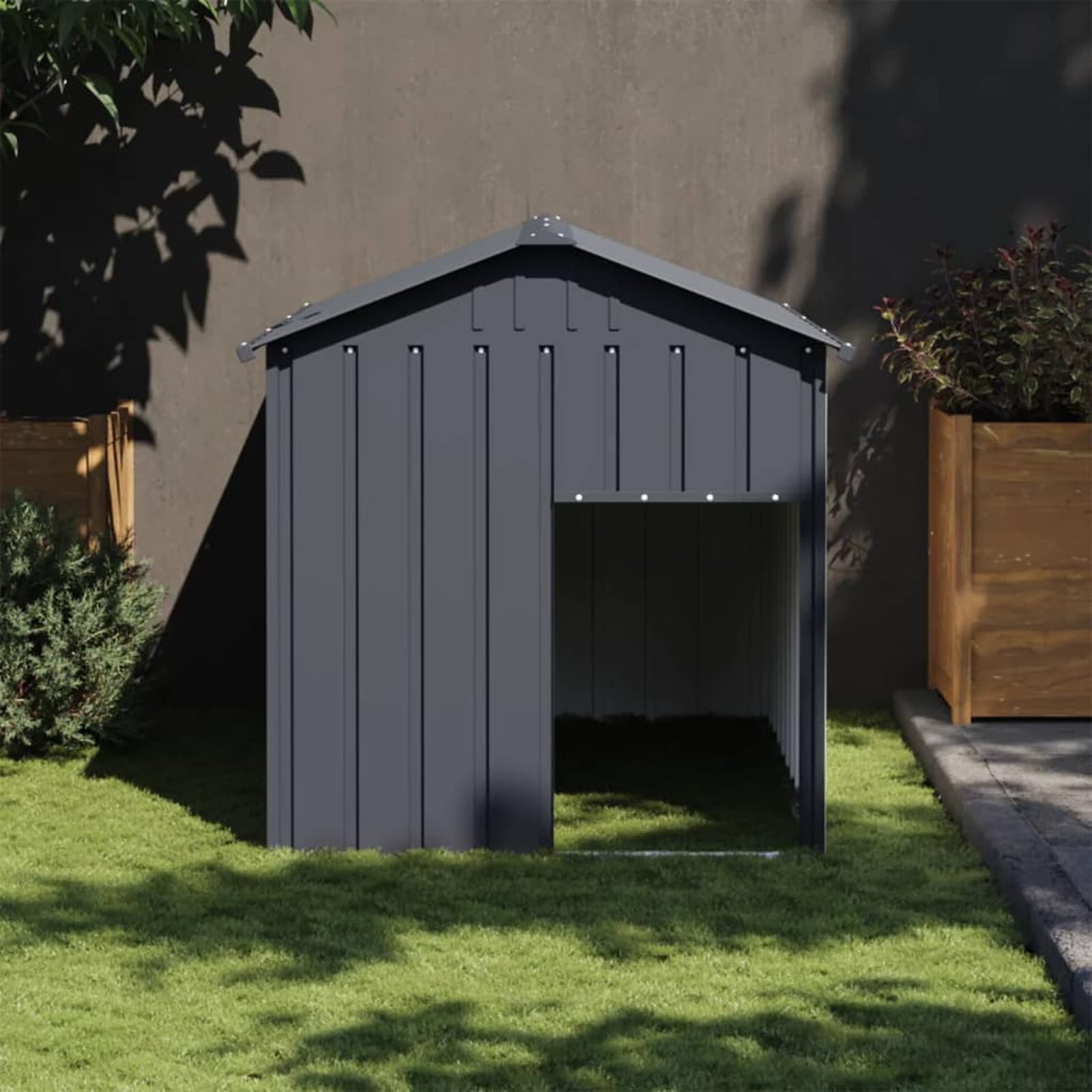 Juroupi Dog House with Roof Anthracite 117x153x123 cm Galvanised Steel,Dog House,Dog Kennel for Outside,Dog House Shelter-172348