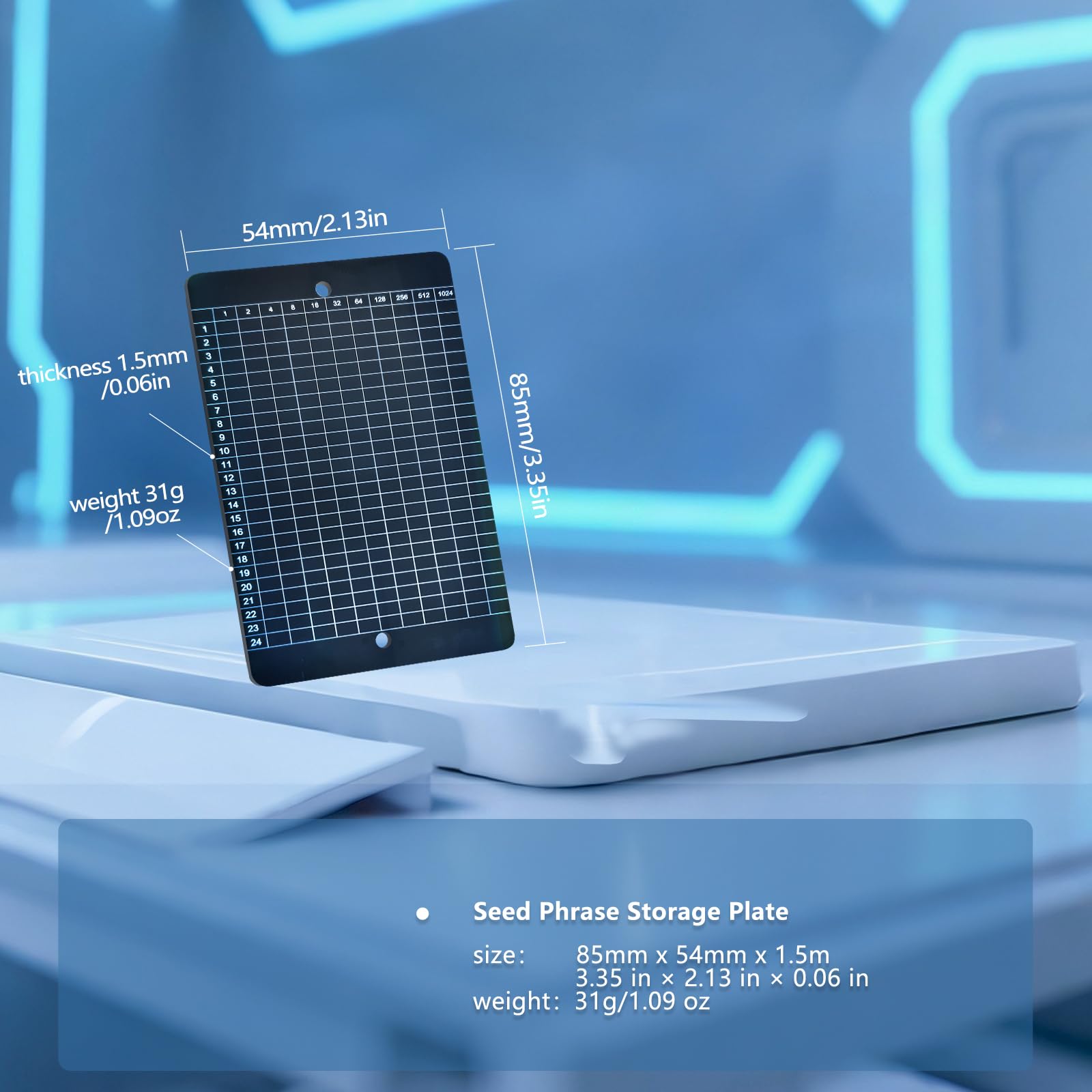 Seed Phrase Storage Plate - Pure Titanium Crypto Backup with Dual-Lock Screws, BIP39 Binary Punch Layout, Tamperproof Seals, Transparent Fire Recovery Card & Offline Word Index Booklet