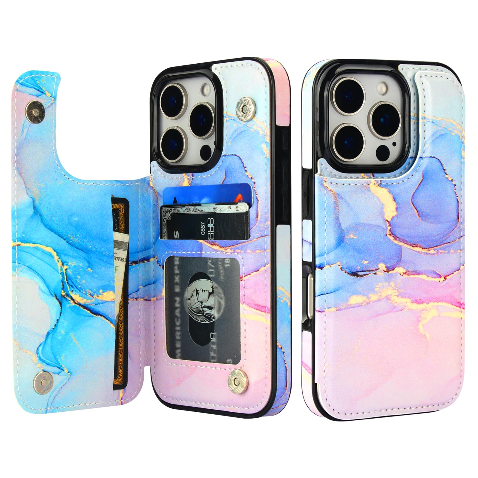 HAOPINSH IPhone 16 Plus Hülle Mit Kartenfach & Ring – RFID-Schutz, Marmor-Design