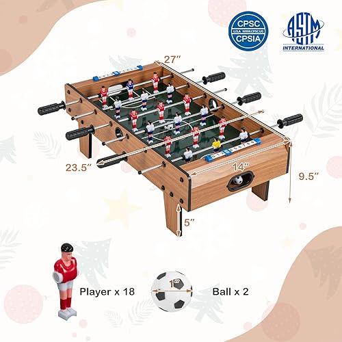 Miniatura 7 de Goplus Mini mesa de futbolín, mesa de juego de fútbol de 27 pulgadas con 2 balones de fútbol y guardapolvos, juego de fútbol portátil para niños y