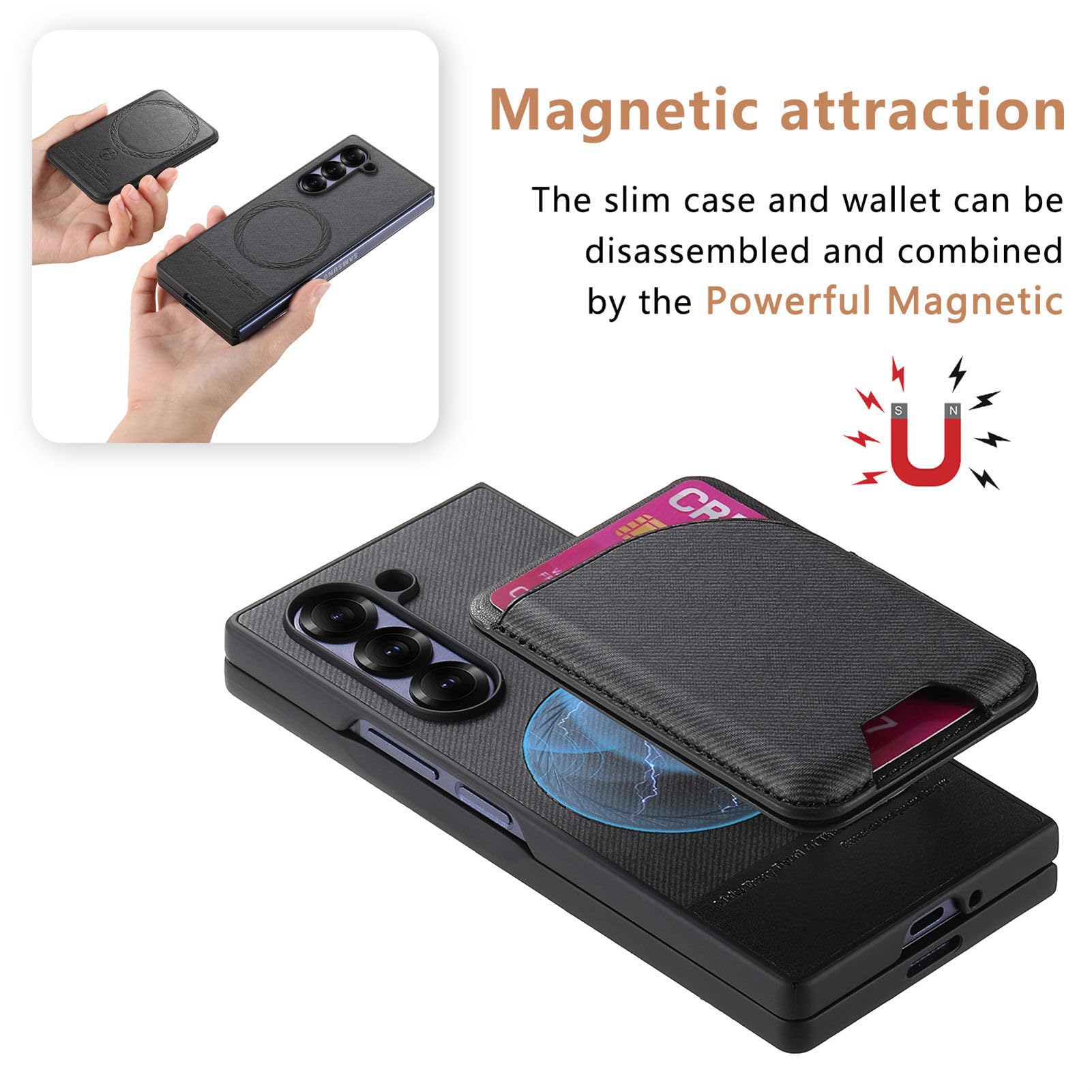 Funda De Cuero For Samsung Galaxy Z Fold 8 Ultra, Ranura For Tarjeta Funda Magnética Desmontable For Teléfono Función De Soporte Flip Silicona Borde Suave Protección contra Caídas(Black)