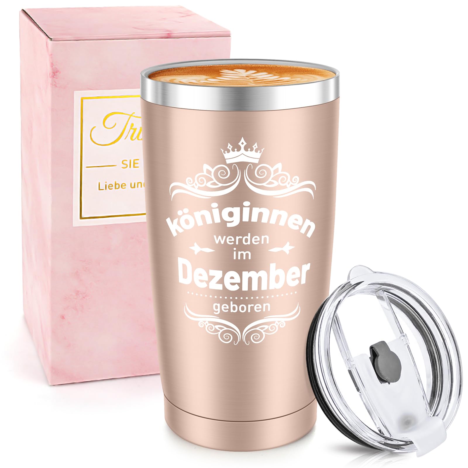 Miofula Geburtstagsgeschenk für Frauen, 20oz Travel Mug Lustig Geschenke für Mama Freundin Oma Ehefrau Schwester Tochter, Edelstahl Thermobecher, Kaffeebecher-Königinnen Werden im Dezember Geboren
