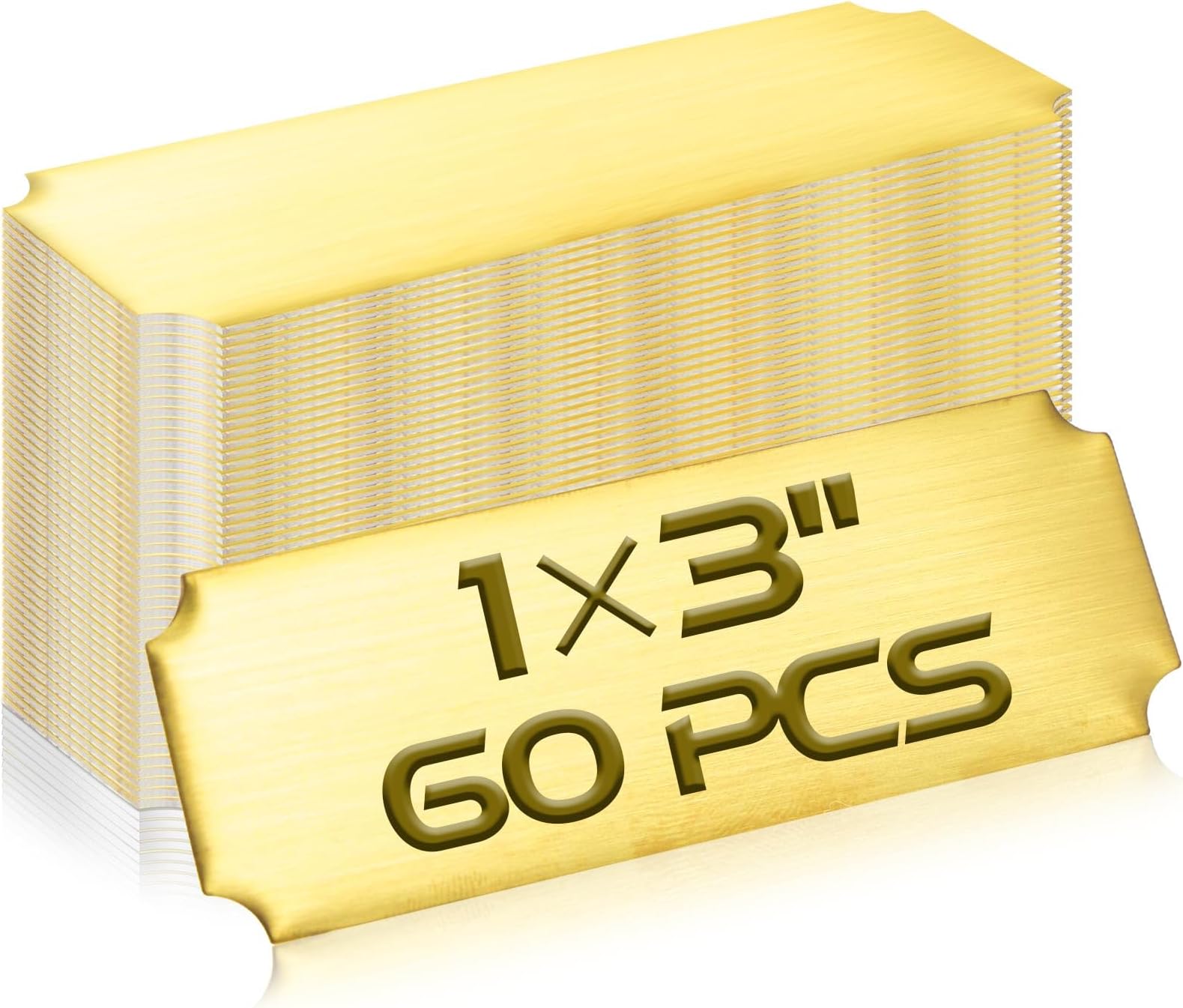 Therwen 60 Pcs Engraved Name Tag Blank Laser Brushed Plate Personalized Plaque Custom Stainless Steel Name Plates Frame Label with Adhesive Backing for DIY, 1 x 3 Inches(Gold,1" X 3")