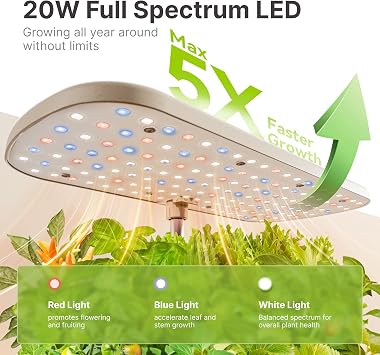 SUNCOZE Hydroponics Growing System Kit 12 Pods, Indoor herb Garden with 20W LED Grow Light, Visible Water Tank with Pump, 2.2-12.4 Adjustable Height Indoor Gardening System, Gardening Gifts, Beige