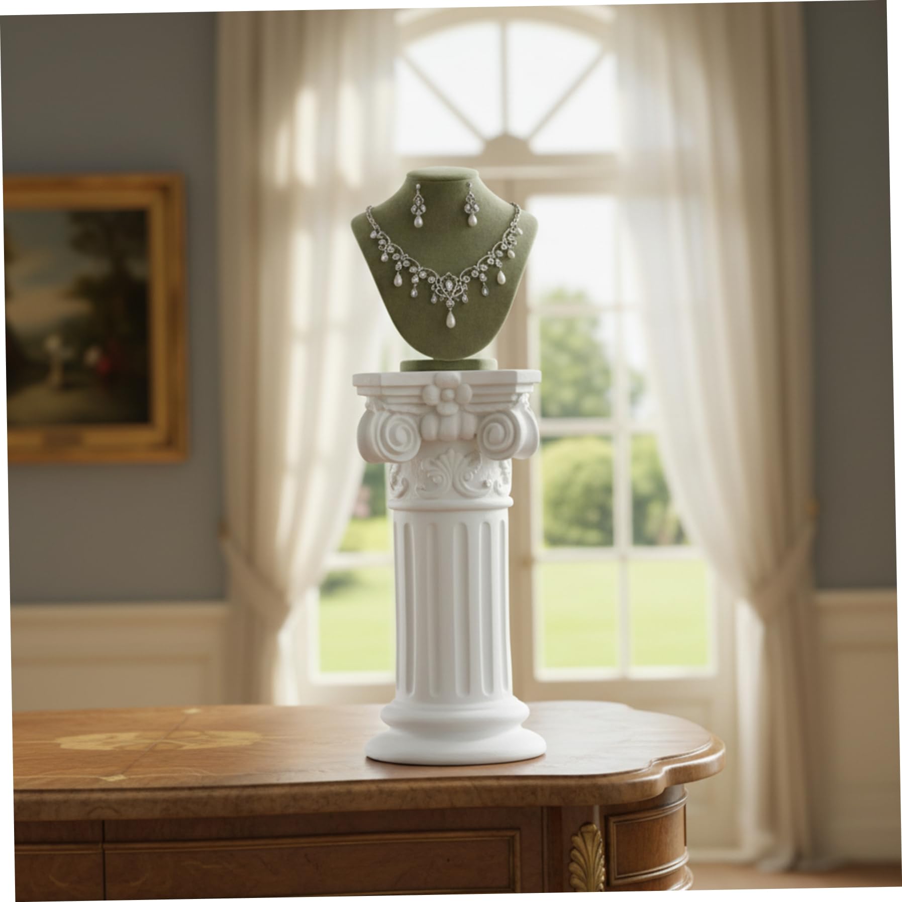 Pedestal de Columna Romana Elegante Base de Resina Blanca para estatuas de jardín y decoración del hogar Soporte para Escultura de 40 cm de Altura.