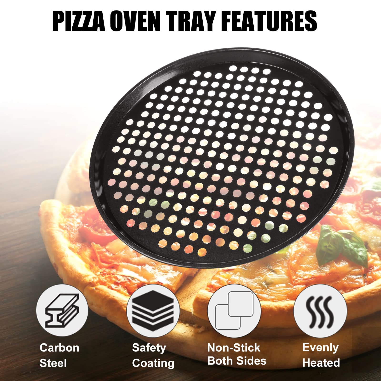 Lot de 6 plateaux à pizza ronds et perforés en acier au carbone de 30,5 cm pour cuisson et rôtissage