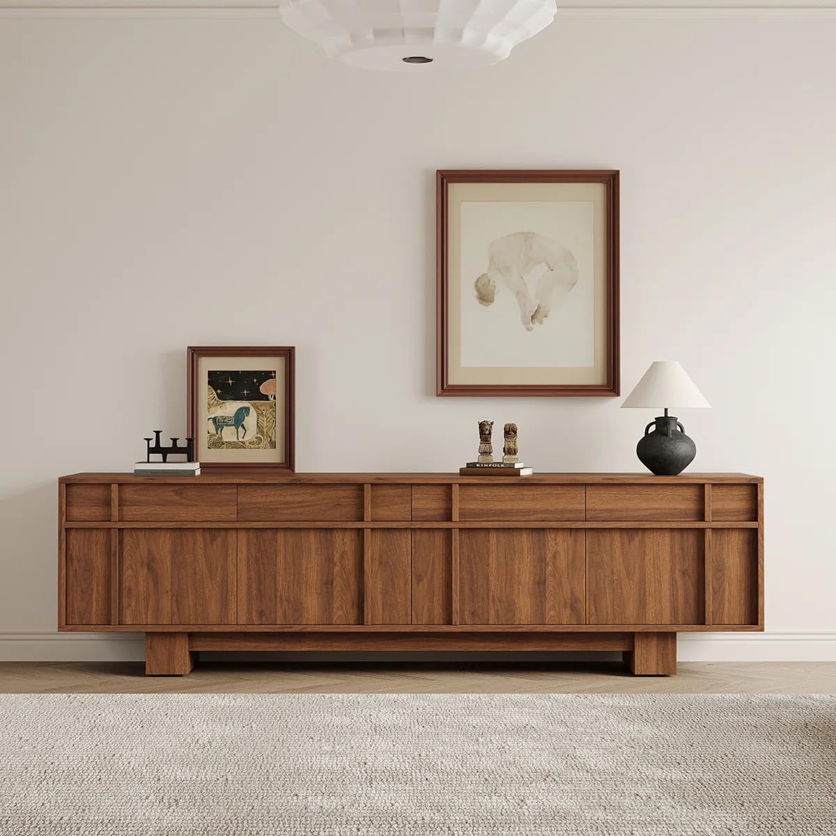 Modern TV Stand Solid Sheesham Wood TV Unit for Home and Office | Entertainment Unit Cabinet with Storage & Living Room & Bedroom Wooden Furniture (Walnut Finish)-image-5