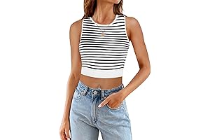 MEROKEETY Women's Ribbed Knit Crop Tank Tops Summer Y2K Striped Sleeveless Shirts