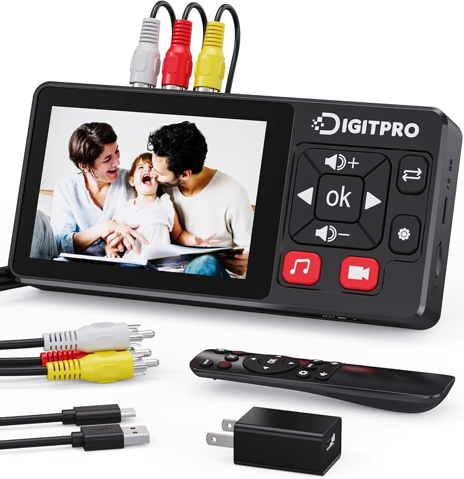 Conversor de VHS para Digital 2.0, Gravador de Vídeo VHS HD com Controle Remoto, Converte VHS, VCR, DVR, DVD, Hi8, DV, Filmadoras, Cassetes, Consoles de Jogos para Digital