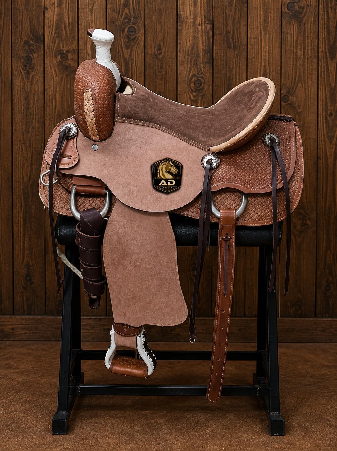 Wade Horse Saddle Leather Tree A Fork Roping Ranch Work Adult & Pony Tooled Craved Handmade Premium Western Equestrian Trail Tack For Horse Riding Saddle Size: 10"-18" inches Seat, MO-WHR-14