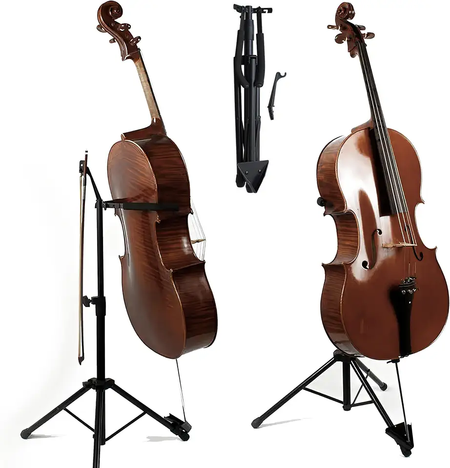suporte ajustável para violoncelo com suporte para arco - suporte seguro e resistente para todos os tamanhos de violoncelo - design fácil de dobrar - materiais premium e pés antiderr