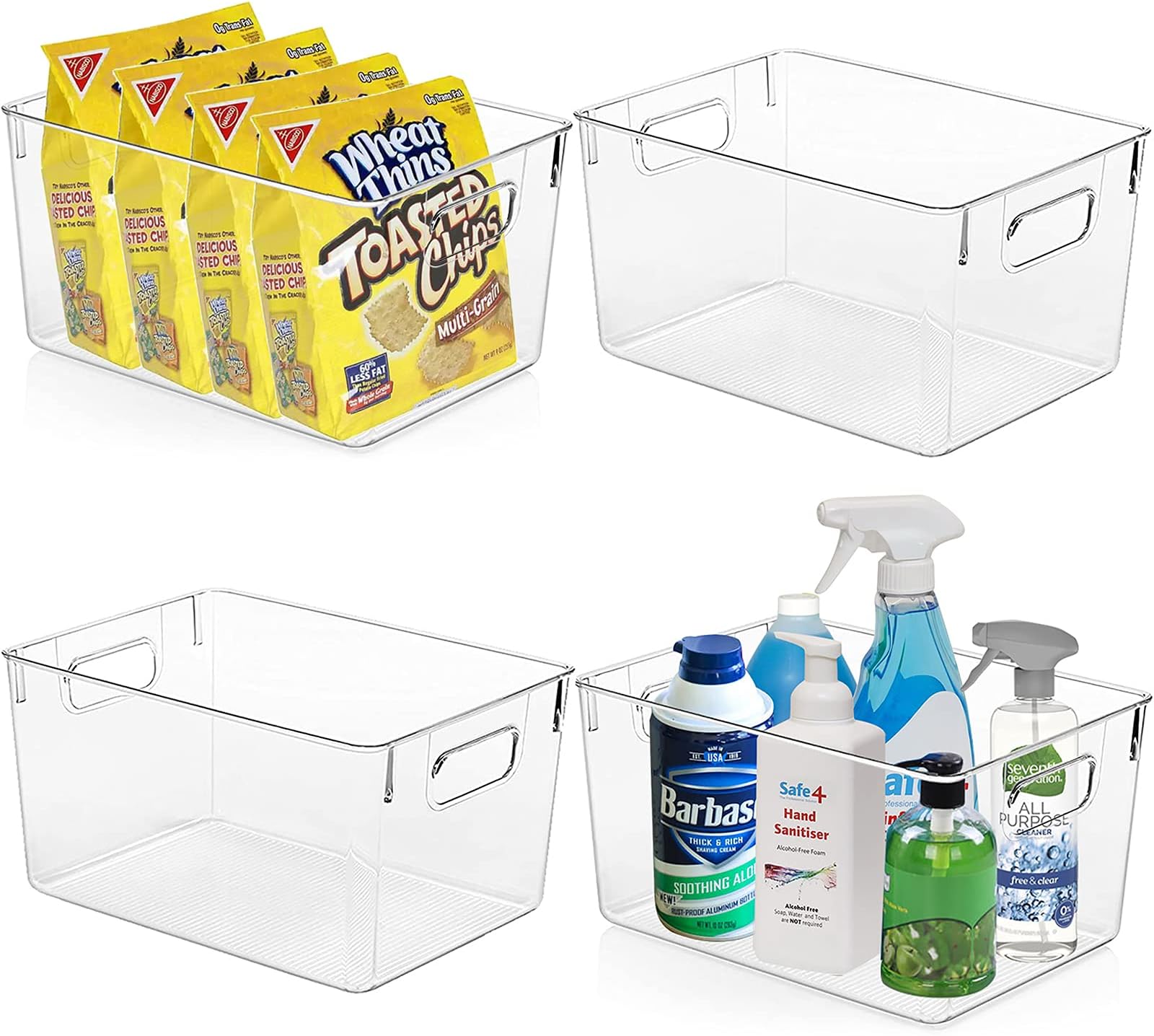 KAZIPA 4 Pack Kitchen Organizers - Clear Plastic Storage Bins for Fridge, Pantry, Cabinet, Countertops and Bathroom