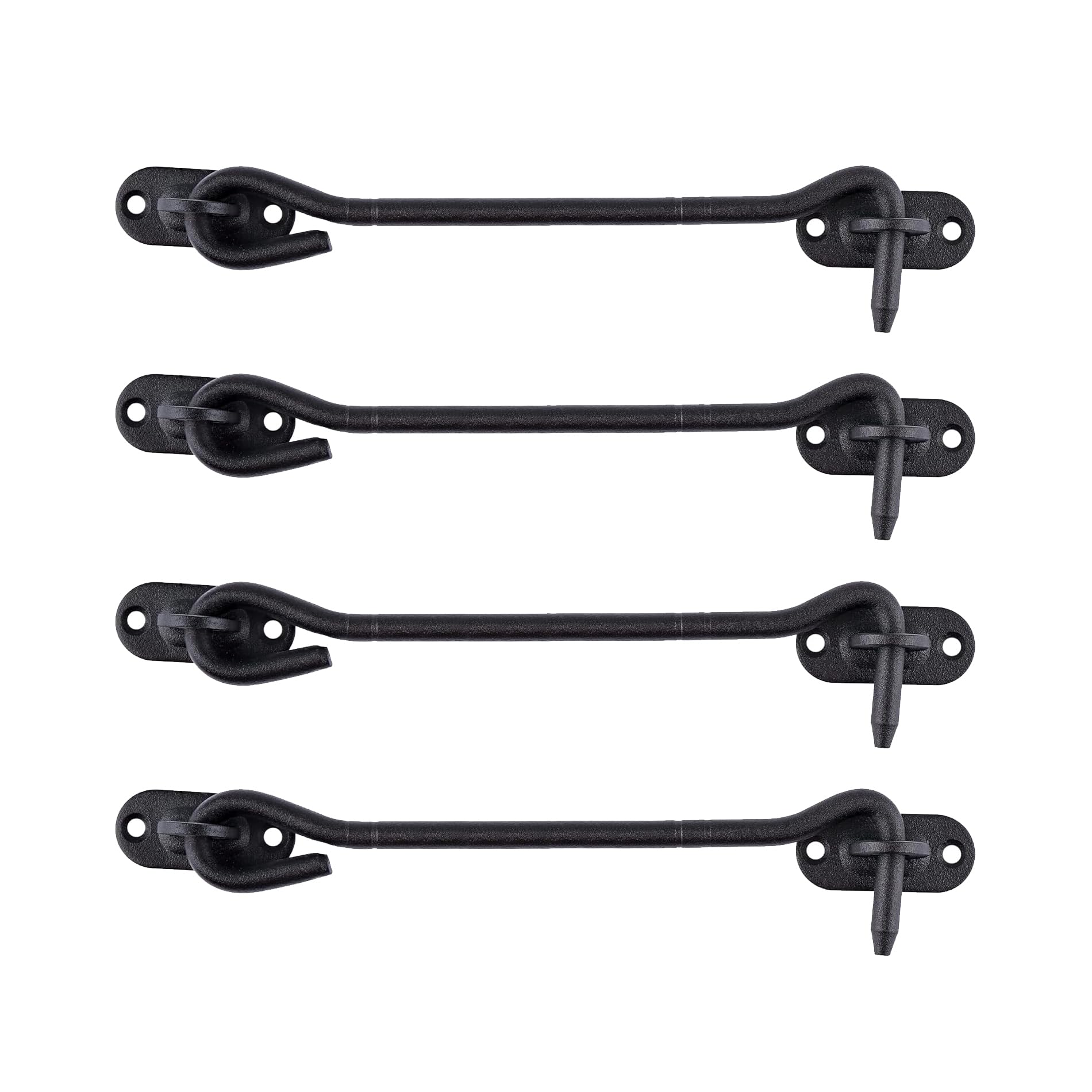 LIKERAINY Stainless Steel Cabin Hook 200 mm Gate Latch Door Lock for Sliding Barn Door Cabinet Window Shed Garden Fence Doors Black Pack of 4 pcs