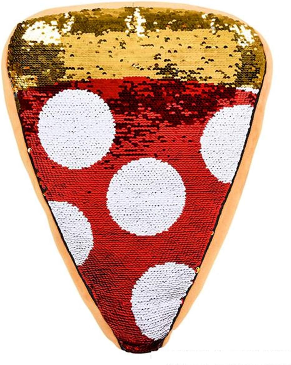 Forest & Twelfth Pizza Slice Throw Pillow, Reversible Sequin, Beautifully Colored Plush Pepperoni Pizza Slice Shaped Cushion