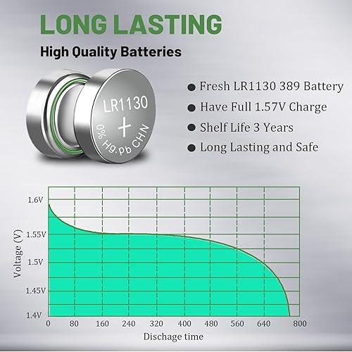 Miniatura 3 de Paquete de 50 pilas LR1130 AG10 189 389 LR54 V10GA SG10 1.55V de larga duración con botón alcalino