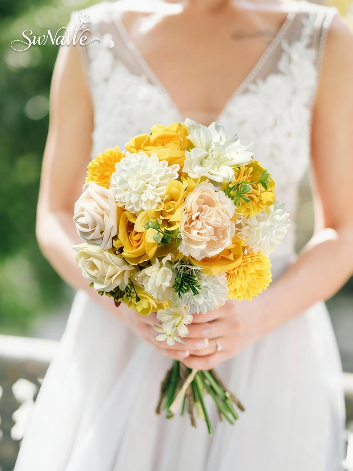 Yellow Flowers Artificial Roses Combo Set Fake Pink Silk Flowers Faux Peony Flowers Mix Dahlia with Stems for Wedding Bouquets Baby Bridal Shower Party Floral Arrangements Decor