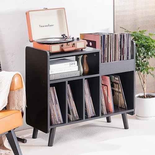 Miniatura 4 de Soporte para tocadiscos, armario grande para tocadiscos con almacenamiento de vinilo abierto y estante de exhibición con capacidad para hasta 350