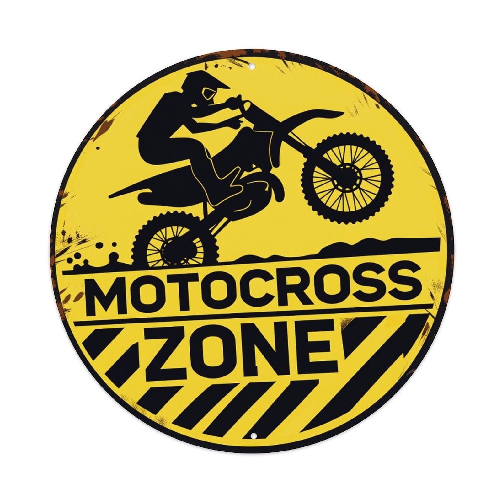 Wmlzdnwr Vintage Motocross Rider On Bike Yellow Background Zone Sign Round Tin Sign,Retro Wall Art,Metal Poster For Home, Bar, Garage, Cafe, Rustic Indoor & Outdoor Decor, 8X8 Inches