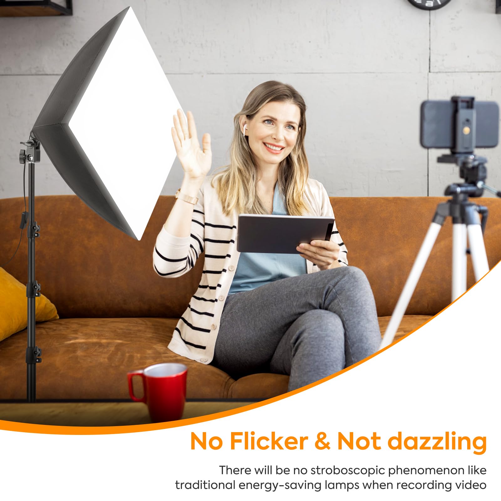 Kit d'éclairage pour photographie - Boîte à lumière Foccalli 85 W rotative - Éclairage continu avec intensité variable - Ampoule LED 2700-6400 K - Éclairage studio photo pour prise de vue de portraits