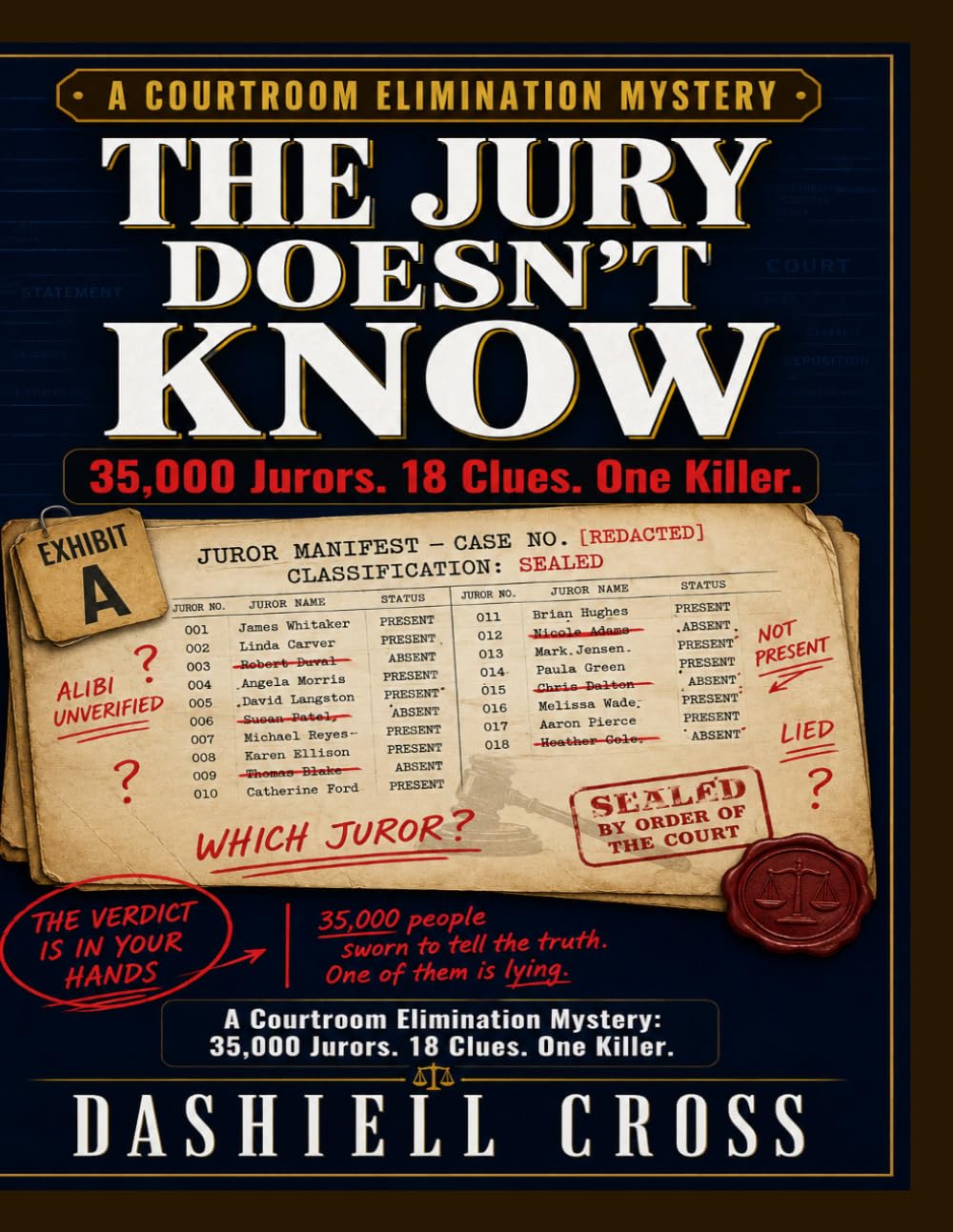 THE JURY DOESN'T KNOW: A Courtroom Elimination Mystery. 35,000 Jurors. 18 Clues. One Killer.