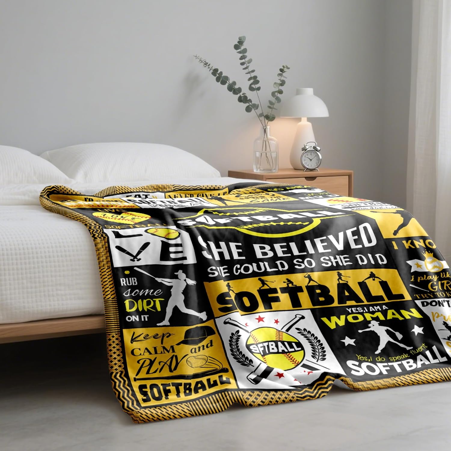 Softball Gifts for Girls Blanket 60" x 50", Ideal Softball Gifts for Girls/Team/Teenager, Girl Fastpitch Lover/Player Presents for Daughter/Sister/Niece/Granddaughter