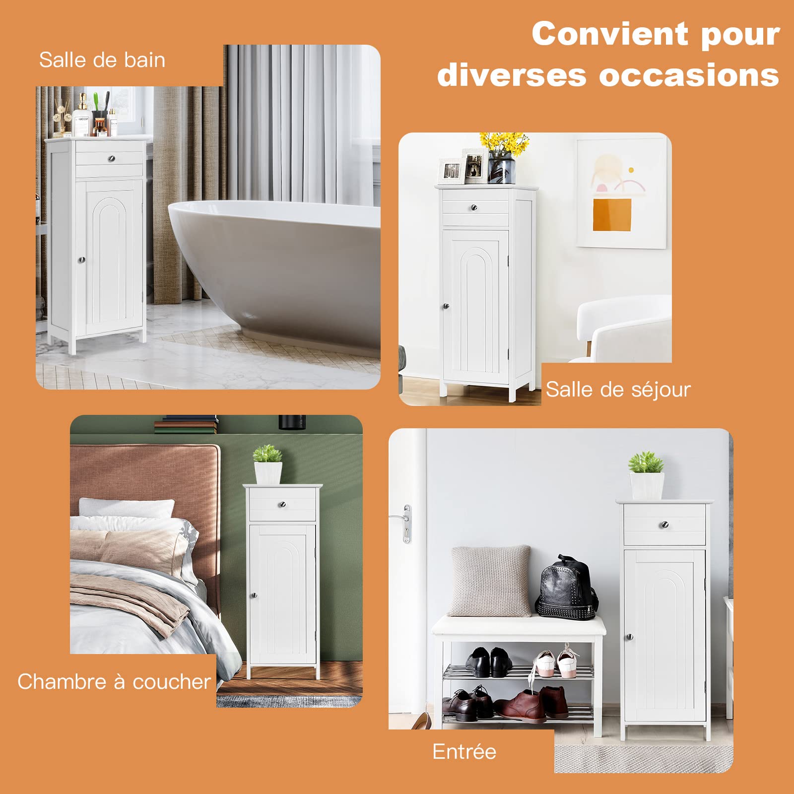 GIANTEX Meuble sur Pied pour Salle de Bain, Meuble d'Appoint Grand Tiroir et 2 Etagères Réglables avec Porte pour Chambre, Salon, 35,5x30,5x88 cm