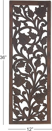 Miniatura 10 de Deco 79 Decoración de pared de acanto tallada intrincadamente con flores de madera, 12 x 1 x 36 pulgadas, marrón