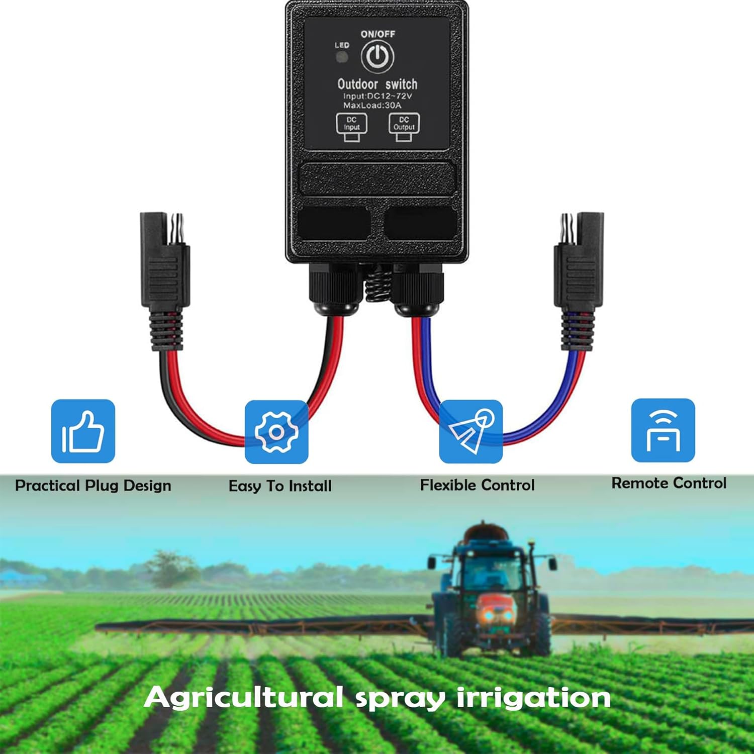 DC12V Waterproof Wireless Relay Switch Wireless Remote Control 30A Relay Switch with SAE Interface 328 Feet | Garage Door/Water Pump/Solar Light (SAE 100)