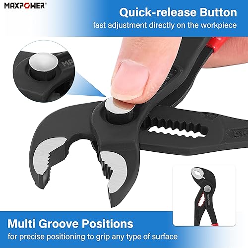 Miniatura 3 de MAXPOWER Alicates de bomba de agua de 7 pulgadas, con capacidad de apertura de mordaza de 0.98 pulgadas y bloqueo con botón pulsador