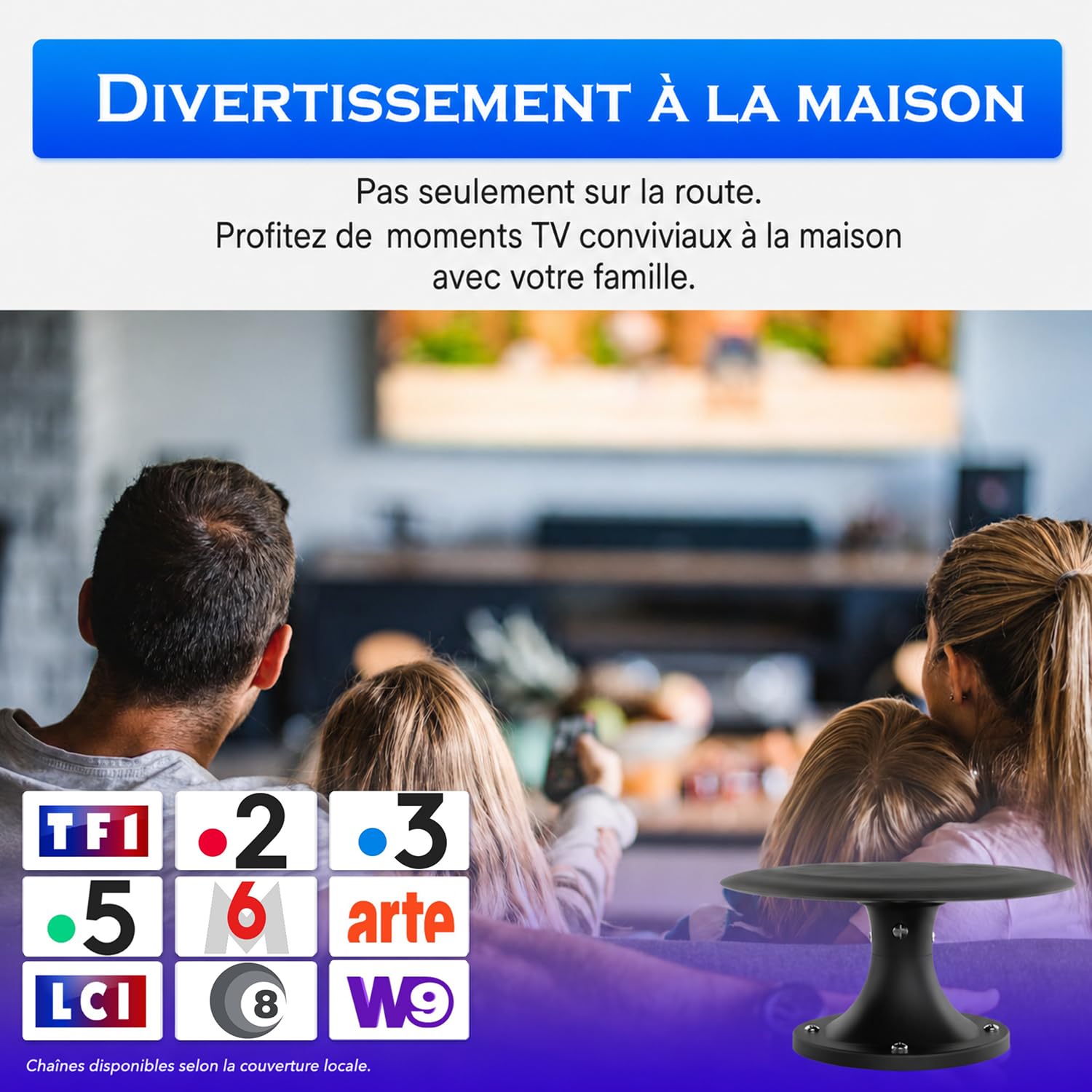 Antenne TV Camping-Car Amplifiée – Réception Longue Portée 360°, TNT HD 4K DVB-T/T2, Antenne TV Extérieure pour Camping-Car et Caravane, Résistante aux Intempéries