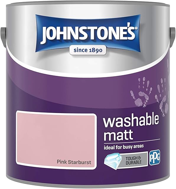 Johnstone's - Washable Paint - Pink Starburst - Matt Finish - Emulsion Paint - Highly Durable - Stain Resistant - Non Toxic & Low Odour - 12m2 Coverage per Litre - 2.5L