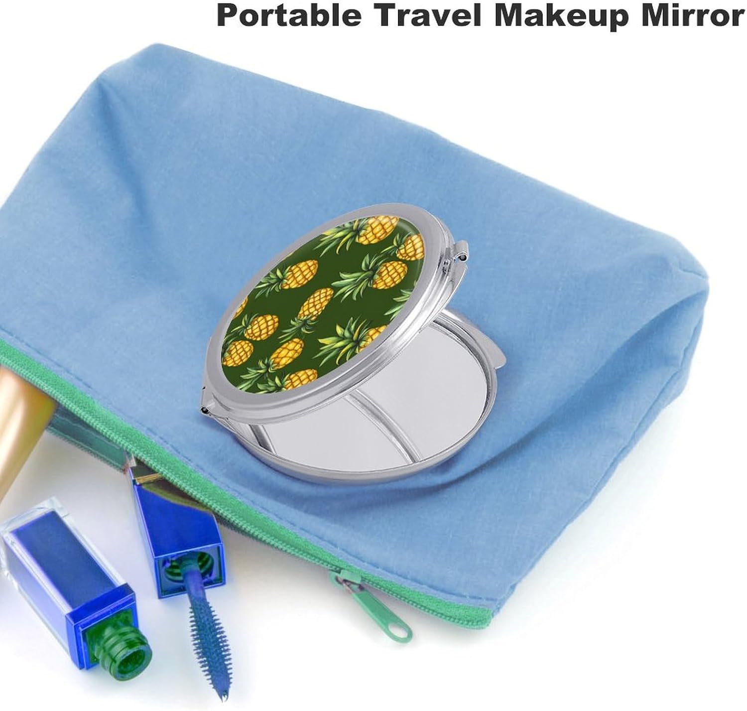 Pineapple Compact Makeup Mirror Mini Foldable Cosmetic Mirror Portable Travel Mirror for Purse Pocket