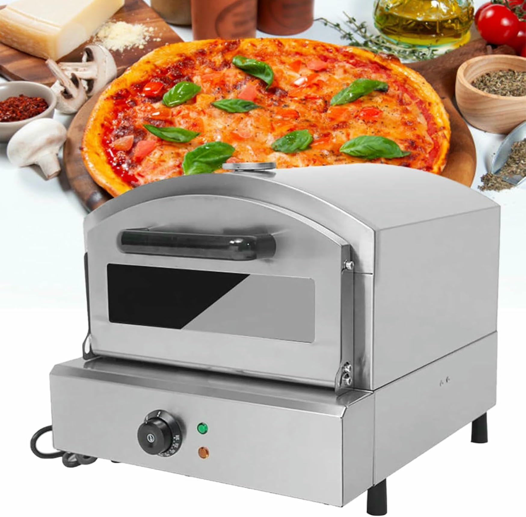 Elektryczny Piekarnik Do Pizzy/gaz Blatowy A, 12-Calowy Komercyjny Piekarnik Do Pizzy, Regulowana Temperatura, Światło Piekarnika I 60-Minutowy Zegar, 110 V