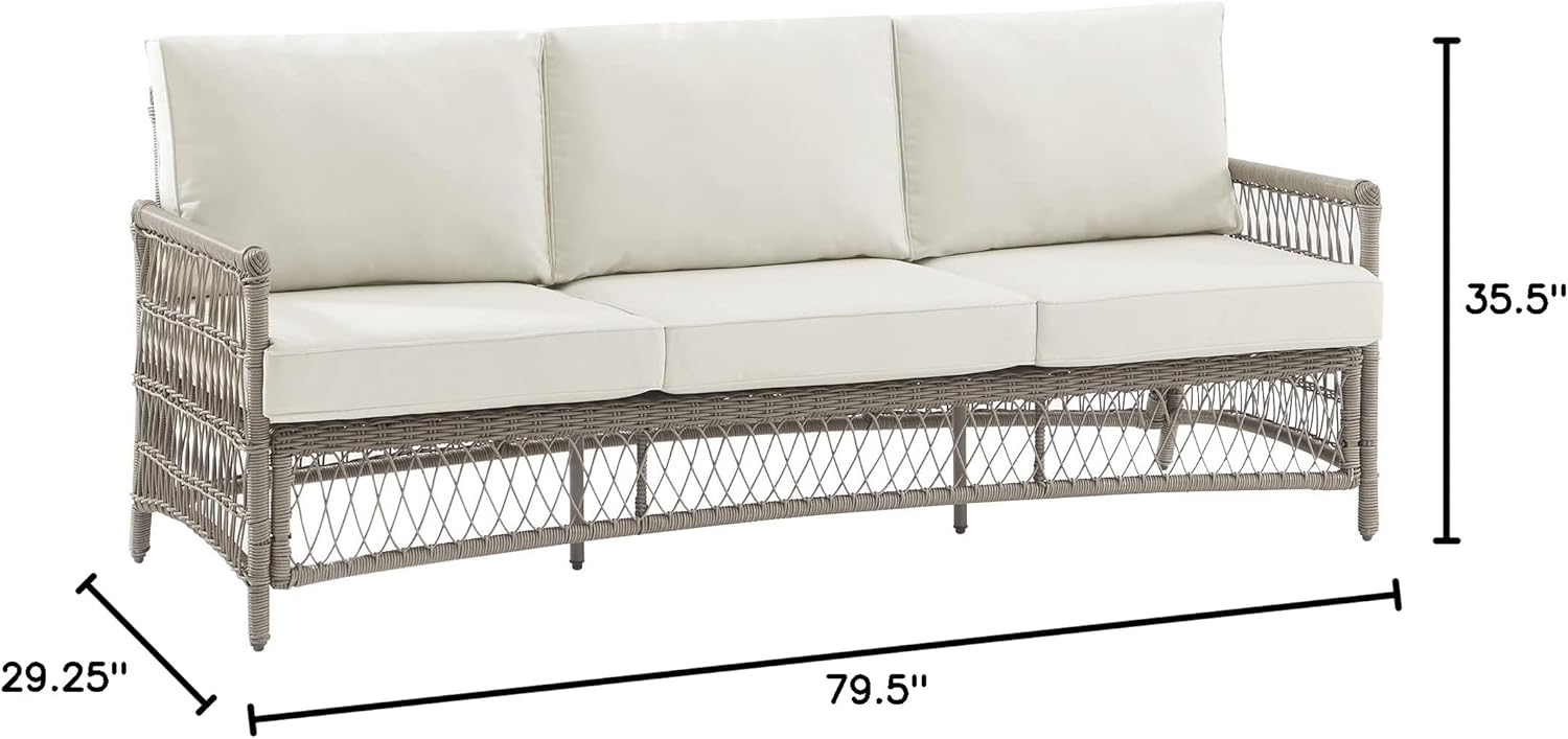 Crosley Furniture Thatcher Wicker Outdoor Sofa, 3-Person Patio Couch for Porch, Deck, Backyard, Driftwood with Creme Cushions