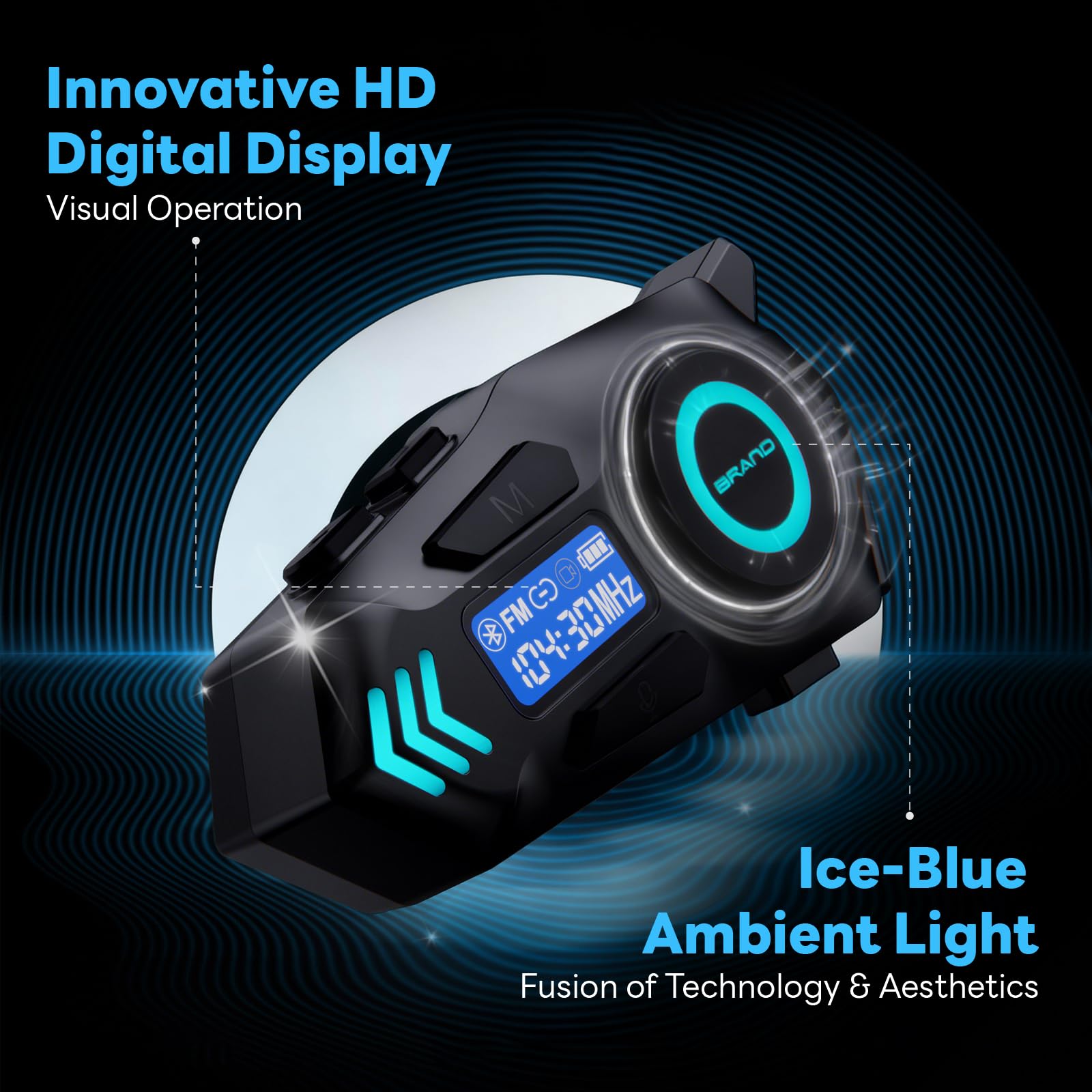 K09 Interfono Moto, Kit Vivavoce Moto Bluetooth 5.4, Sistema Comunicazione Duo Interfono Moto 500 m, Auricolare con Display Digitale/IPX8 Impermeabile/HIFI/FM (1 pz)