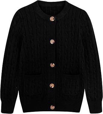 Girls Cardigan Long Sleeve Button Front Sweater Toddler Kids Knit School Uniforms Sweaters with Pockets 3-12 Years