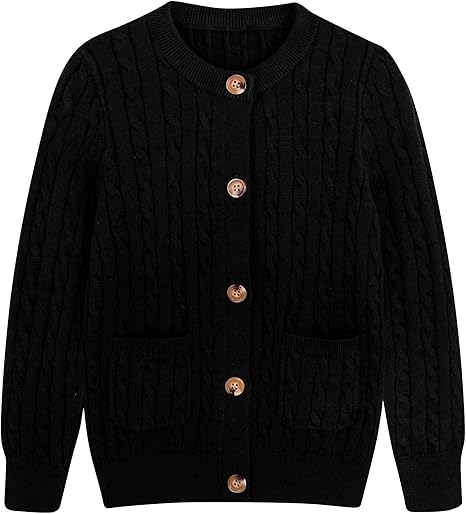 Girls Cardigan Long Sleeve Button Front Sweater Toddler Kids Knit School Uniforms Sweaters with Pockets 3-12 Years