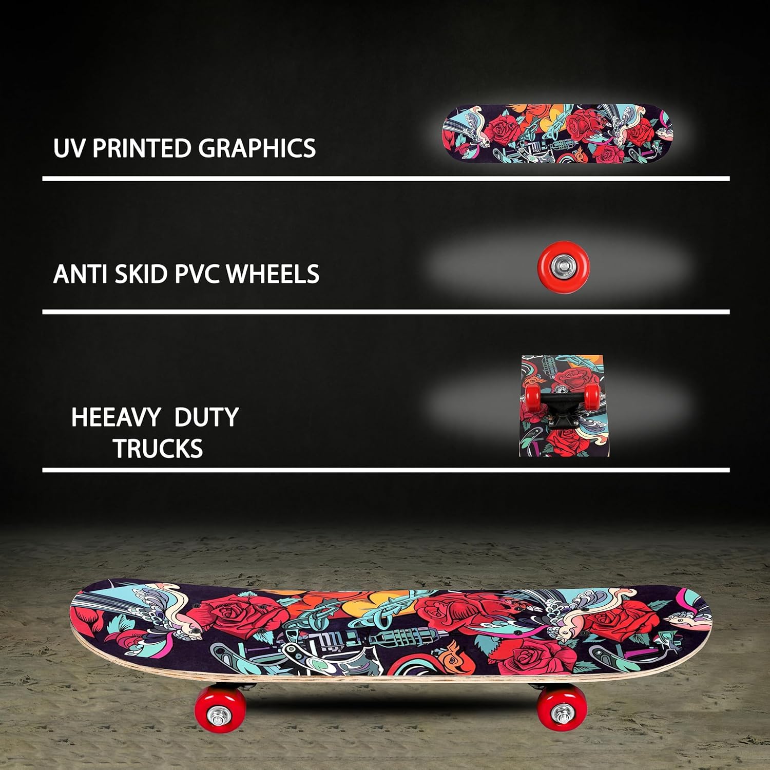 Ash & Roh Duck Fibre Skateboard: Beginner-Friendly Boards for All Ages - Featuring 80 Grit Grip Tape & Stylish Sticker Graphics (Rose) - Image 5 thumbnail