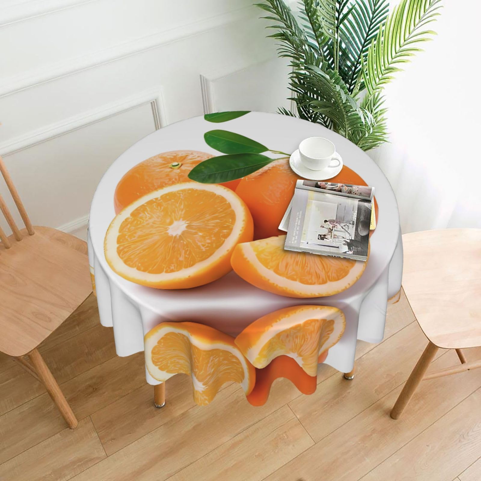 YYHWHJDE Orange Prints Round Decorative Tablecloth 60in – Elevate Your Dining Space with this Elegant Throw for Everyday Charm & Special Occasions