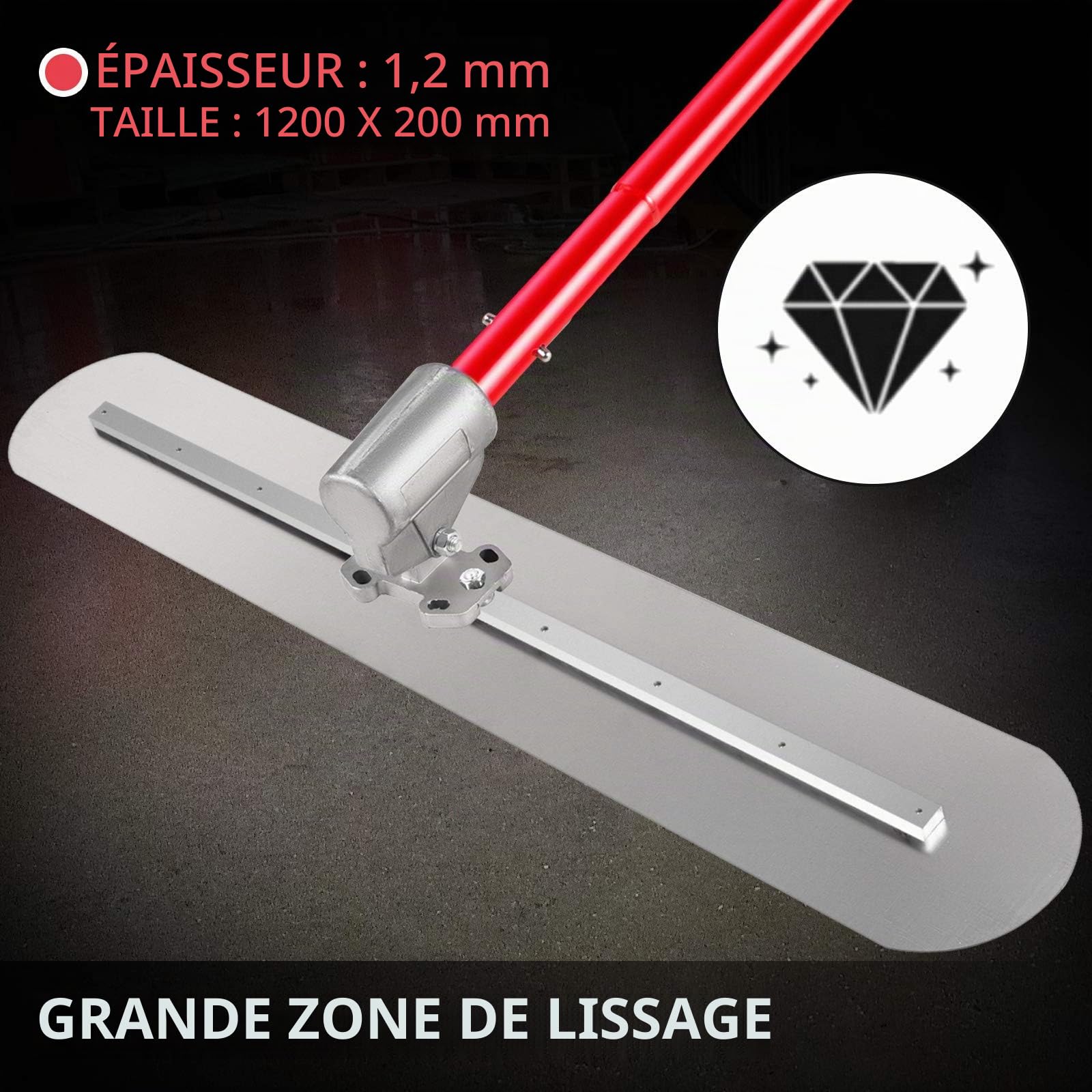 VEVOR Truelle de Maçon 1200x200 mm Bull Float, Grande Taloche Couteau à Enduire avec 3 Poignées de 1800 mm, Spatule Pro
