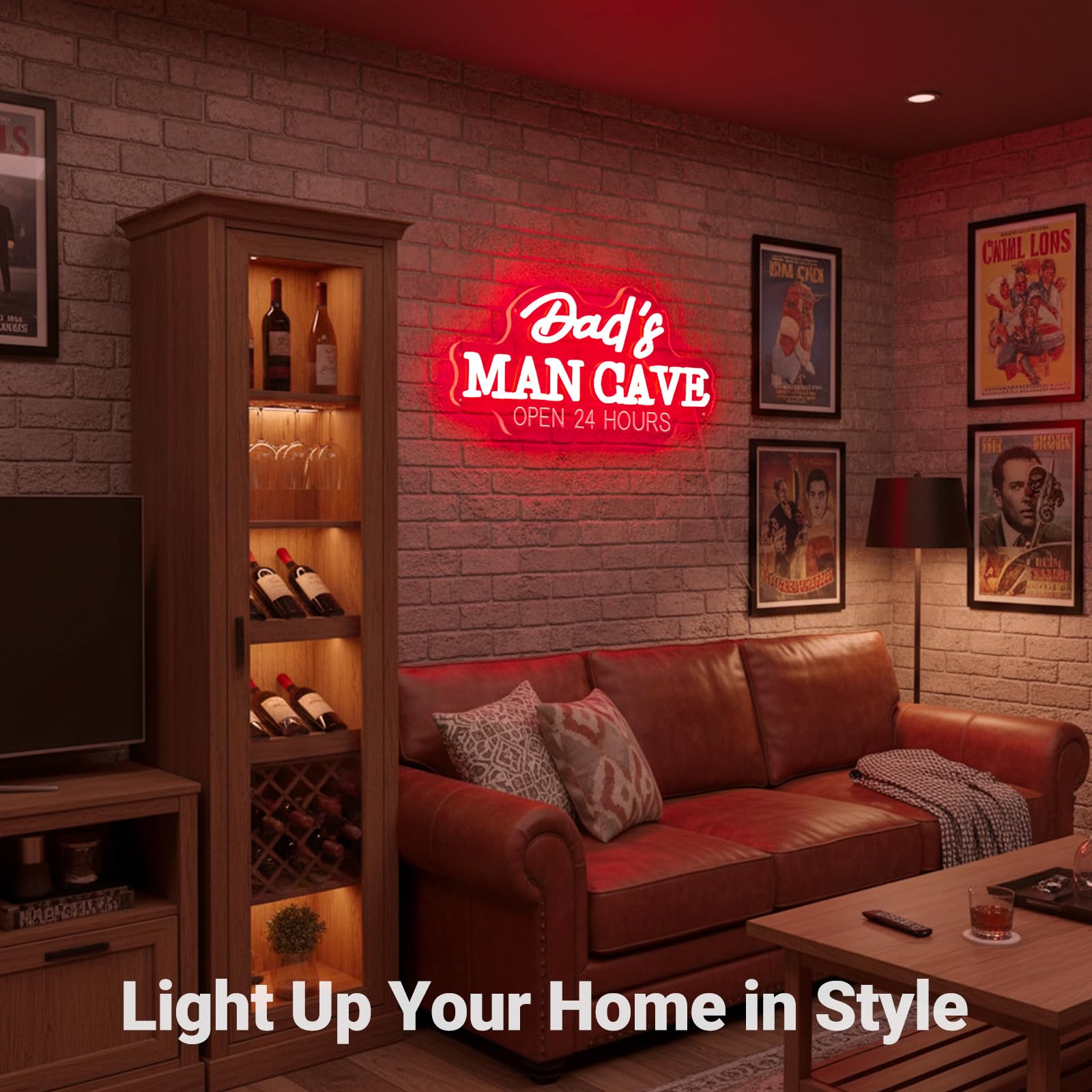 Dad's Man Cave Neon Sign, Handmade Dimmable Red 3D Engraving Open