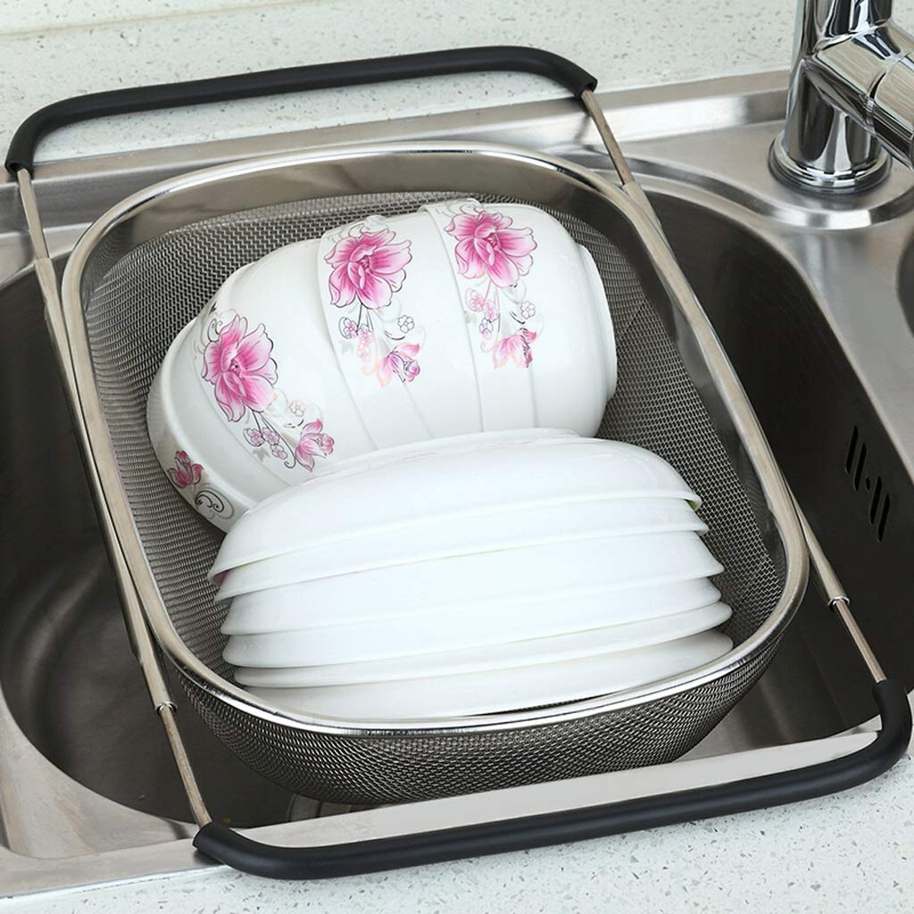 Cesta de colador Cesta de Drenaje del Fregadero de Drenaje Bastidor de Filtro de Agua de la Cocina del Estante de Acero Inoxidable retráctil Estante de Drenaje Cesta de colador de Cocina