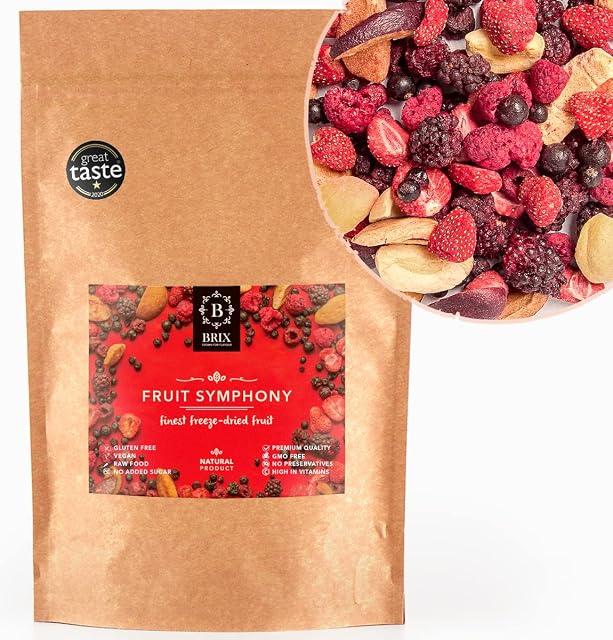 BRIX Freeze Dried Fruit Symphony | 100% Natural Dried Fruit Mixture 80g | Great Taste Award Dried Fruit | Non-GMO, Gluten Free, Vegan & Vitamins Retained