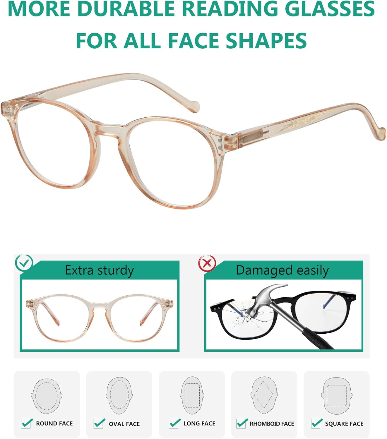 Eyekepper 5-pack Reading Glasses for Women Reading Round Readers,+1.75