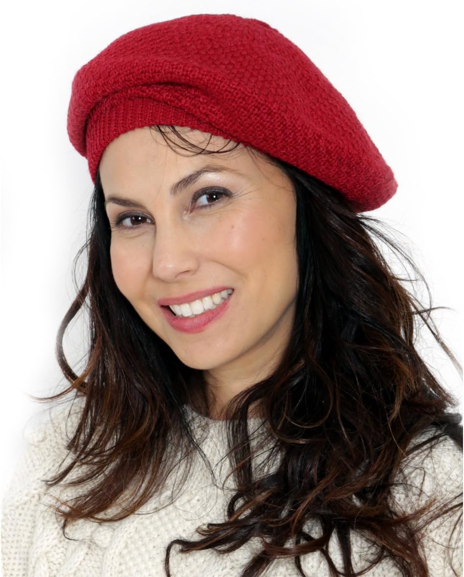 100% Pure Alpaca Knit Beret - Soft Slouchy Style Tam for Women