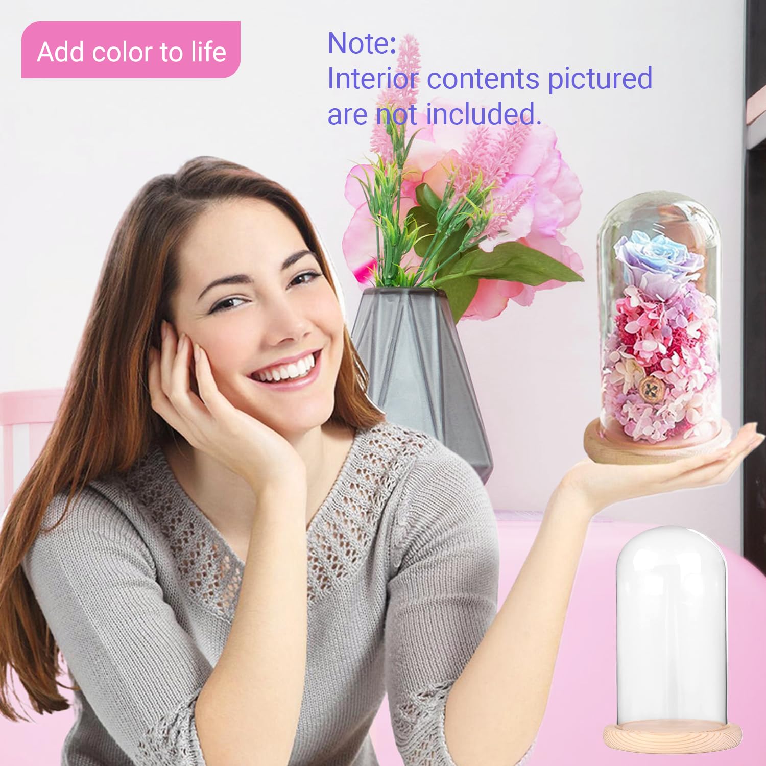 IVOLADOR I Glass Cloche Dome, Glass Display Cloche Case with Solid Wooden Base for Plants, 7" x 4" Medals Display, Antique Collectibles, Large Size Office Home Decoration( Base)