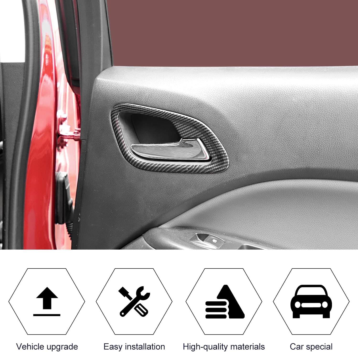 RT-TCZ Carbon Fiber Inner Door Handle Bowl Trim Cover Inner Grab Handle Trim Cover Decoration Interior Accessories for Chevrolet Colorado 2014-2022,for GMC Canyon 2014-2022