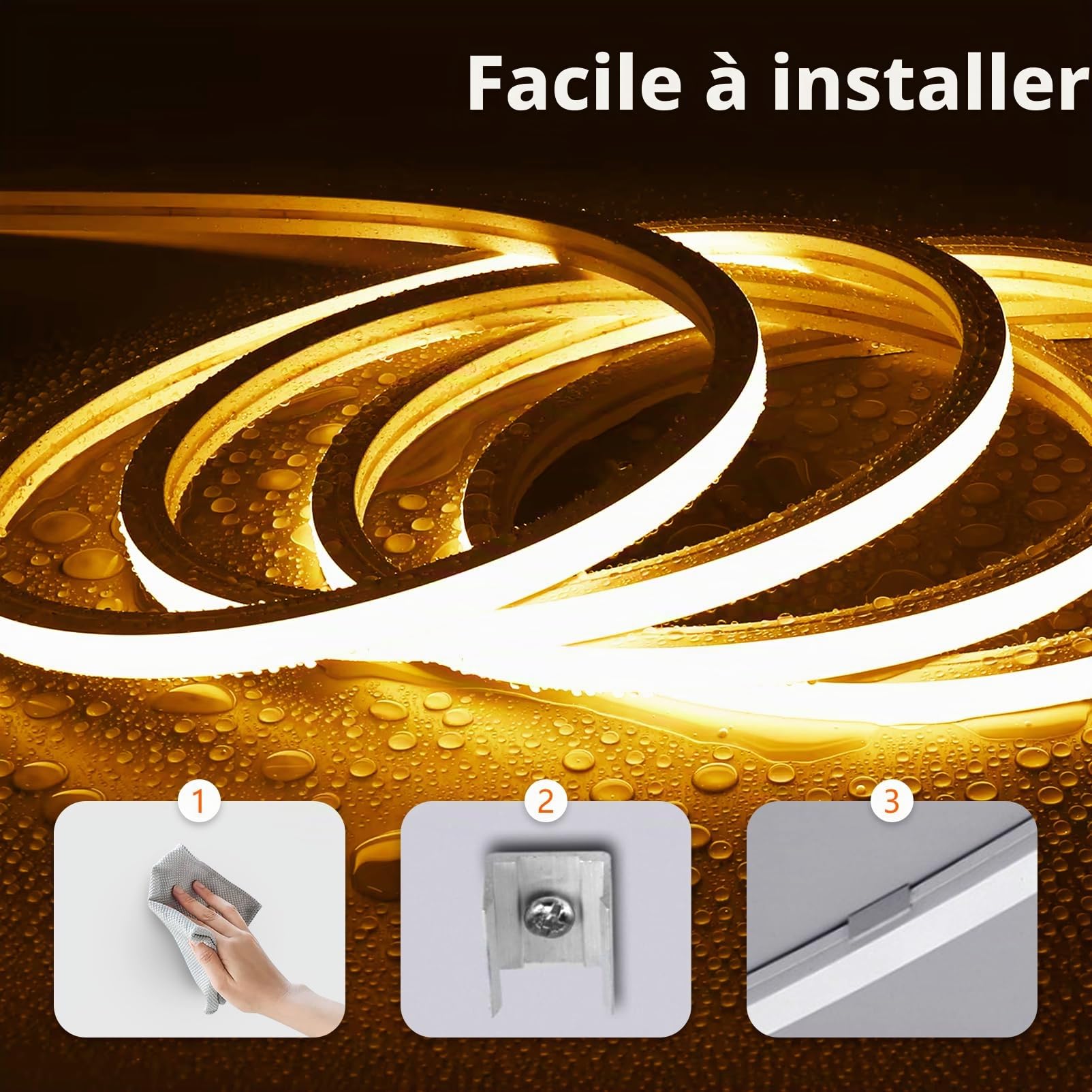 Neon Ruban LED Exterieur 15m, Silicone Néon Bandeau Led 220V Exterieur Etanche Ignifuger IP65 Bande LEDs DIY Flexible Blanc Chaud 3000K Découpable Rubans à Leds 120LED/m Avec Alimentation