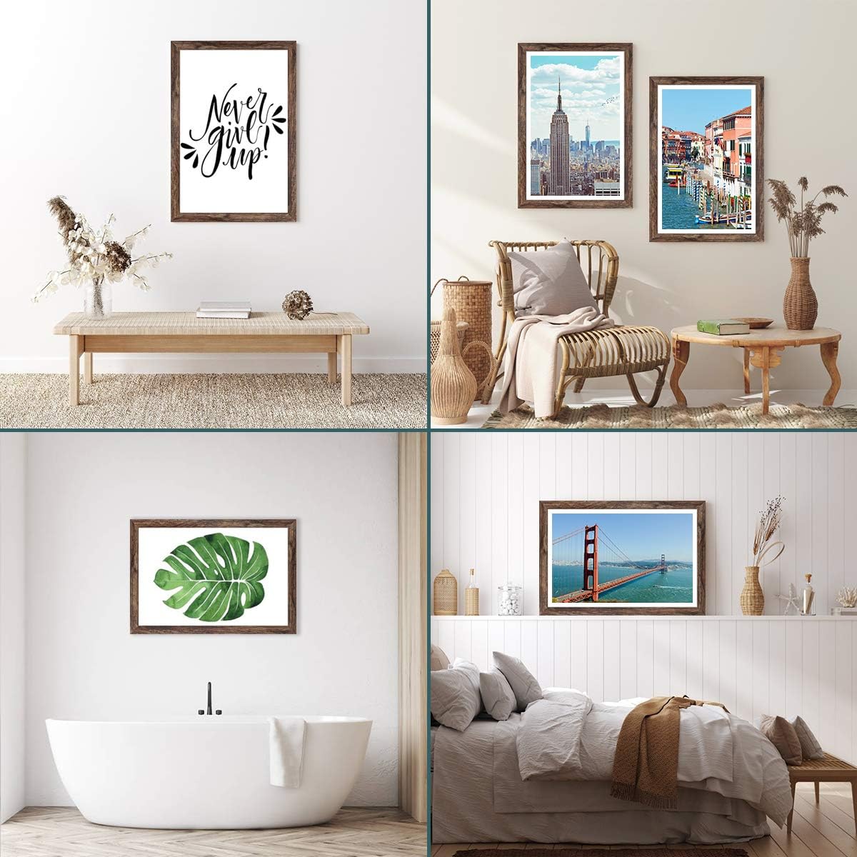 Q.Hou 12x18 Picture Frame Wood Patten Rustic Brown Set of 2, Wall Hanging, Smooth Molding & Acrylic Cover, Great for Art Prints, Poster, Mural and Picture (QH-PF12X18-BR)